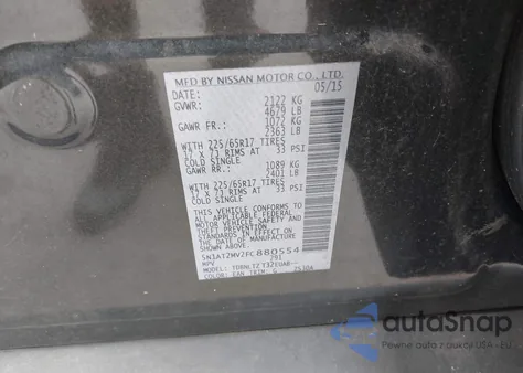 2015 Nissan Rogue Sv z USA, uszkodzony, nr VIN 5N1AT2MV2FC880554